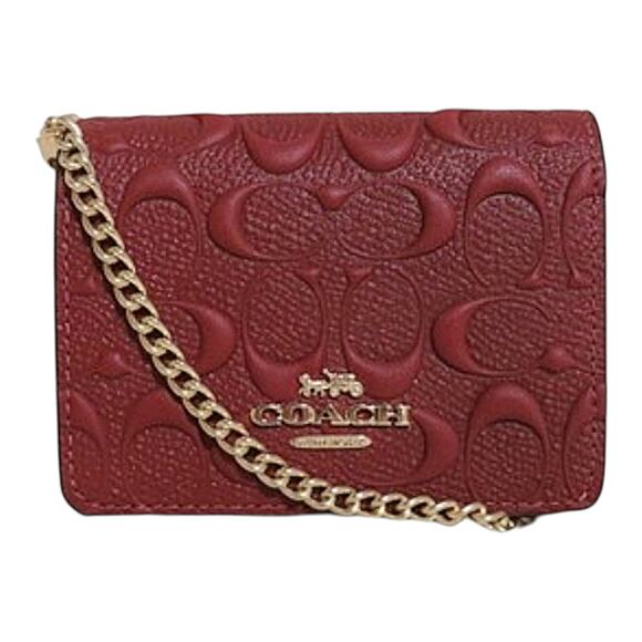 COACH MINI WALLET ON A CHAIN IN SIGNATURE EMBOSSED CALF LEATHER CHERRY RED NEW! - Picture 9 of 9